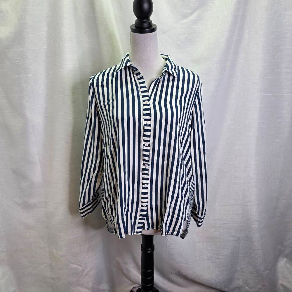 Anthropologie Jane and Delancey Blue Striped Button Down Shirt Size Small